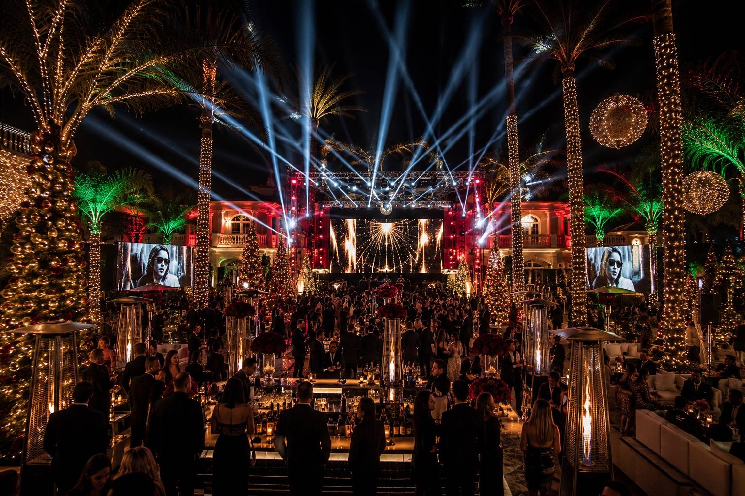 Luxury holiday lighting design creating an elegant event atmosphere