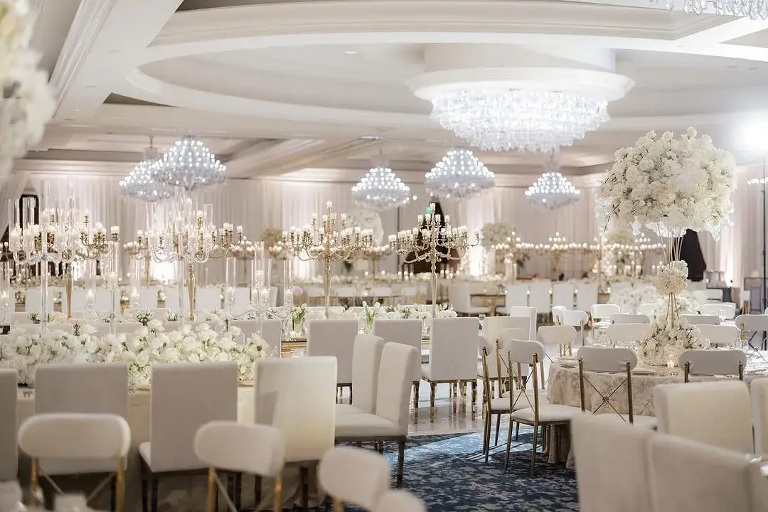An elegantly designed luxury ballroom set for a wedding, planned and coordinated in Los Angeles by NEXT LEVEL EVENTS