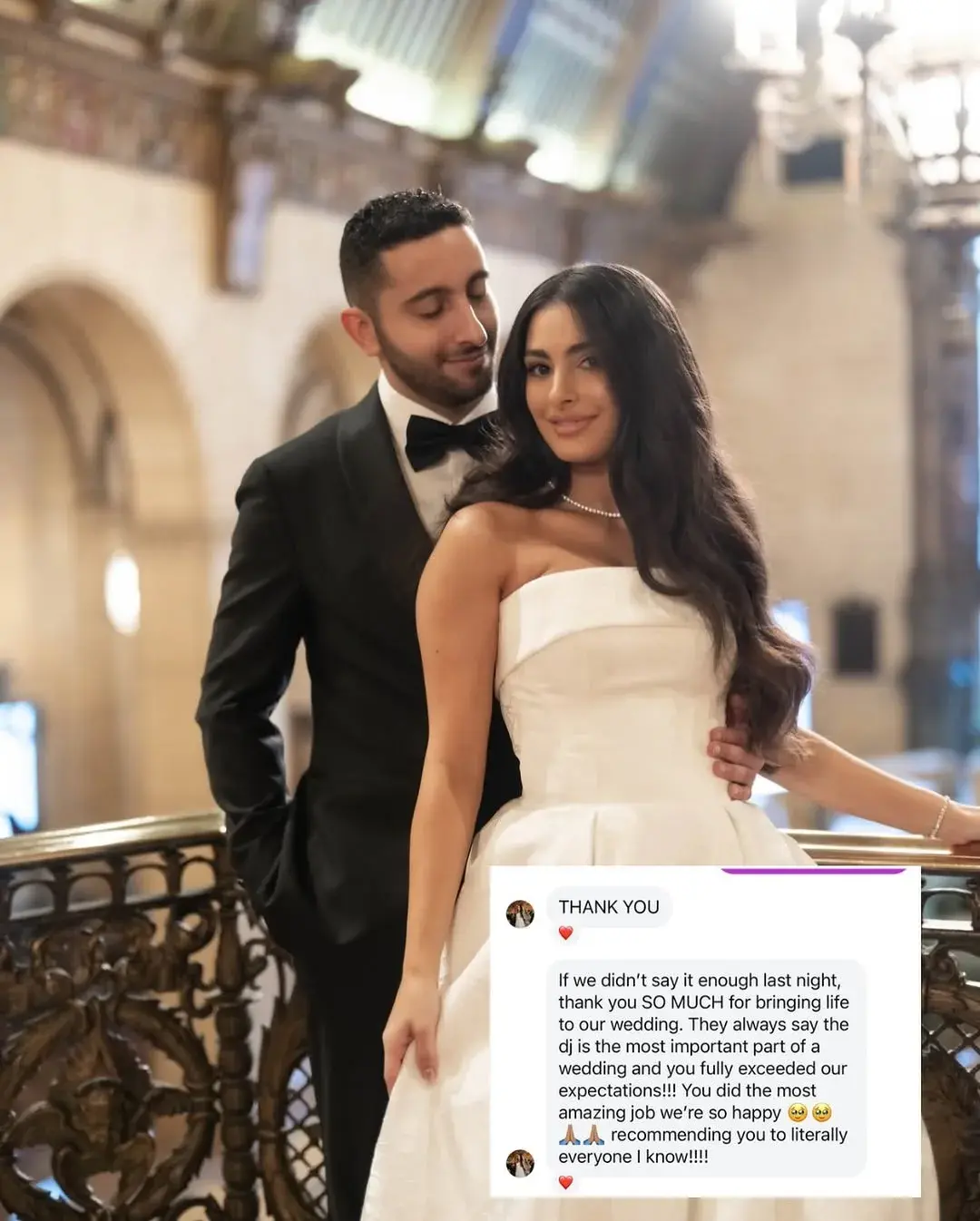 Bride and groom at a landmark Los Angeles ballroom