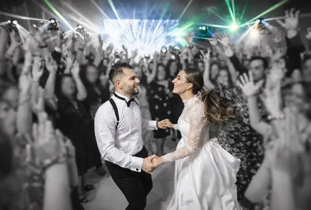 Los Angeles wedding reception with DJ, uplighting, and LED production