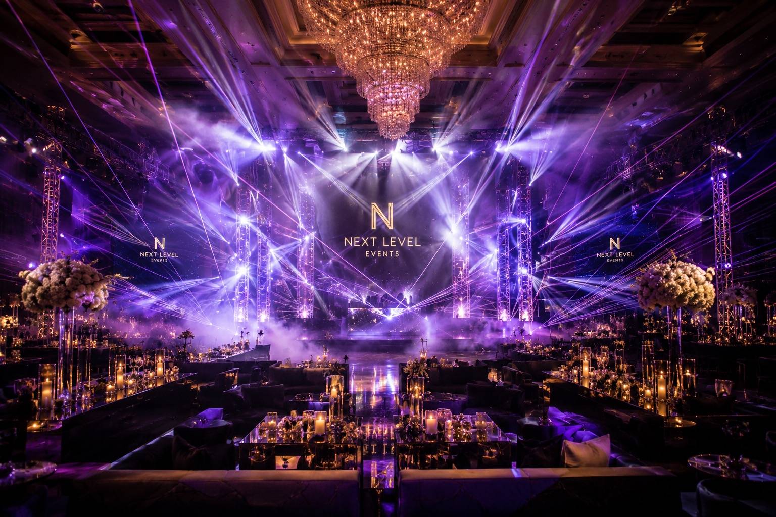 Concert-style bar mitzvah stage with lighting and production support