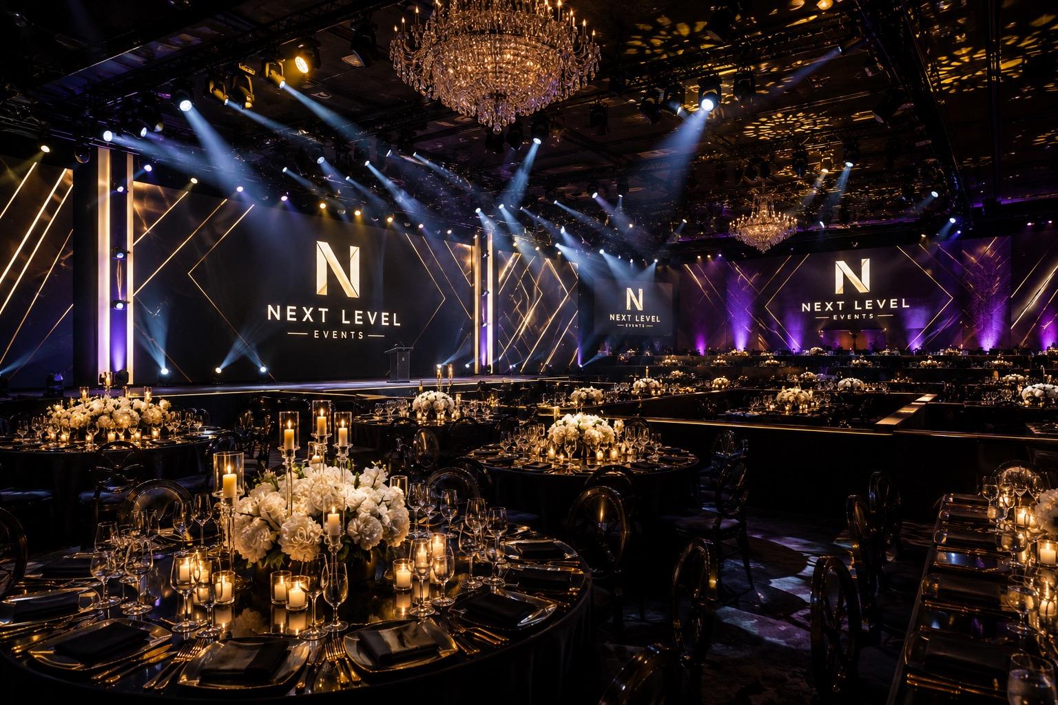 Luxury Persian wedding reception with LED walls and intelligent lighting in a Los Angeles ballroom